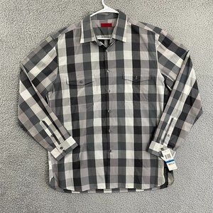 Alfani Shirt Men XL Slim Fit Gray White Plaid Long Sleeve Button Down